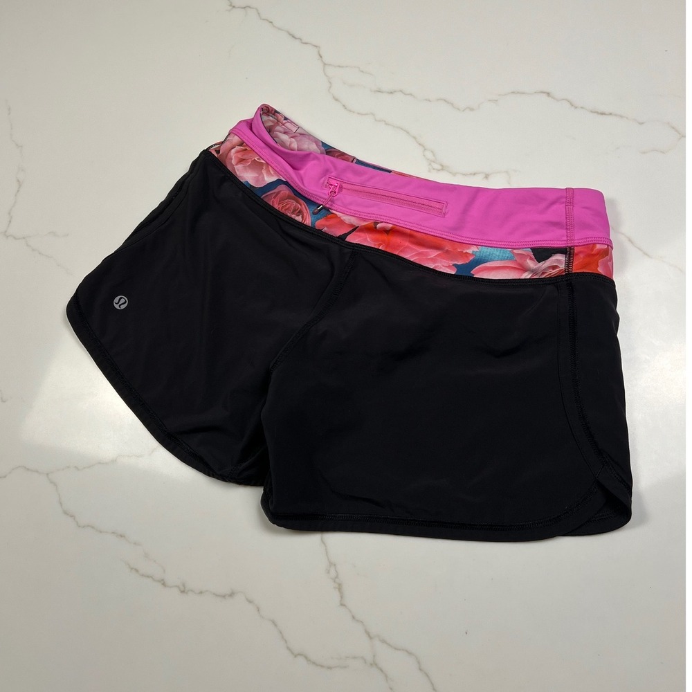 Lululemon Speed Up Shorts Womens Black Pink Floral Running Athletic Size 4